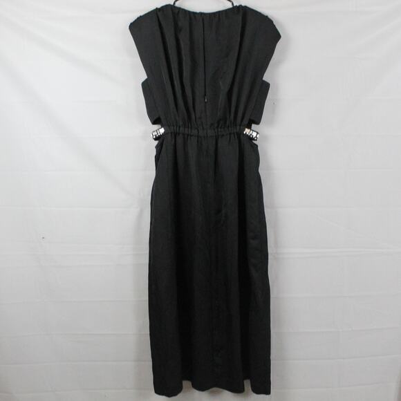 Sandro Dress 38 6 Crystal Embellished Crinkled Satin Twill Midi Party Luxury - Picture 7 of 14